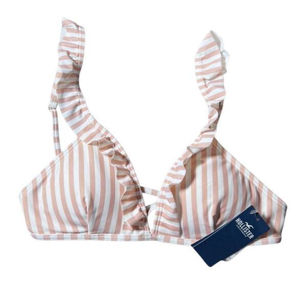 Hollister triangle push up bikini top peach stripes ruffle size small - Picture 7 of 13